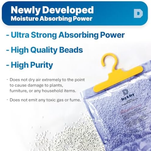 Dry & Dry 2 Packs [Net 14 Oz/Pack] Premium Hanging Moisture Absorber to Control Excess Moisture for Basements, Closets, Bathrooms, Laundry Rooms. - Ultra Strong Moisture Absorber