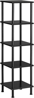 HOOBRO 5-Tier Corner Shelf Stand, Corner Square Rack Display Shelf, Tall Storage Rack Plant Stand, Corner Bookcase for Small Spaces, Living Room, Home Office, Kitchen, Black BK50CJ01