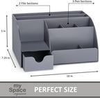 My Space Organizers Grey Desk Organizer, 9 Compartments, Office Supplies and Desk Accessories Organizer, Office Decor Desktop Organizer (Gray)