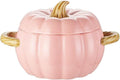 Dutch Oven Pot with Lid, Pumpkin Pottery Dessert Saucepan, Mini Baking Dish Cute Pumpkin Bowl, Covered Dutch Oven Ceramic Stockpot, Pumpkins-Shaped Casserole (Pink)
