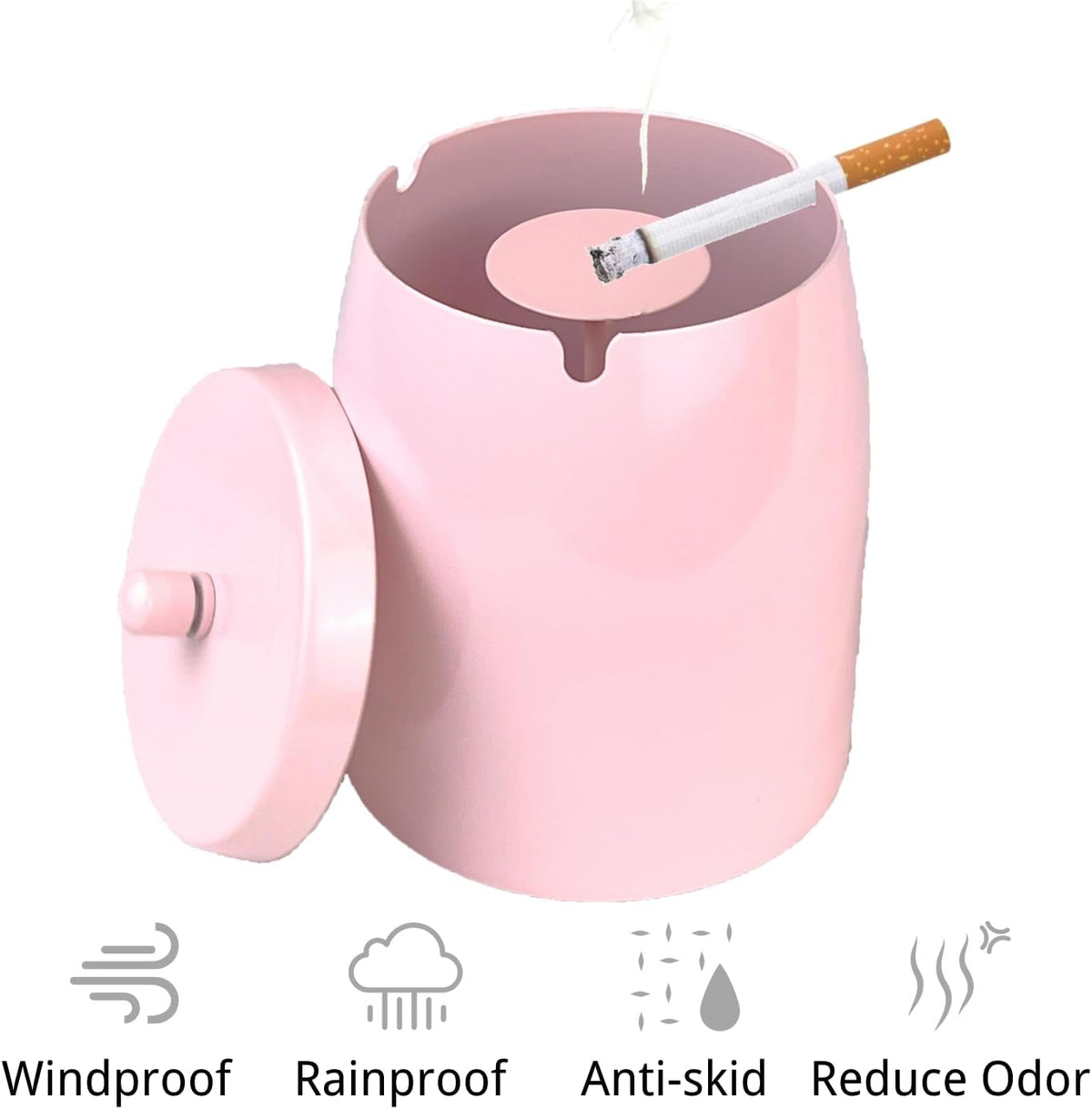 Ash Tray, Large Outdoor Ashtray with Lid, Ashtray for Outside Patio, Stainless Steel Windproof Smokeless Ash Tray for Balcony, Ashtrays for Smokers, Cigar, Home Office Decoration