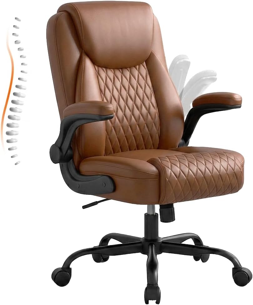 GTPLAYER PU Leather Office Chair, Memory Foam Cushion Desk Chair, Brown