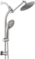Rainfall 8 Inch Round Shower Head with High Pressure Handheld Spray Combo, Drill-Free Slide Bar with Adjustable Shower Extension Arm, 3-Way Diverter for Easy Reach, 5Ft Hose- Brushed Nickel