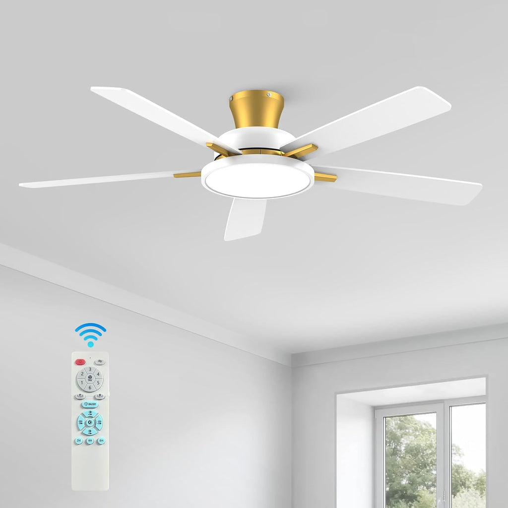 TALOYA 52 inch Ceiling Fans with Lights and Remote, Low Profile, White Gold