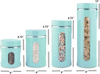 Kitchen Canisters Set For Countertop By Home Basics | Retro-Styled Canisters For Kitchen Counter | Stainless Steel and Glass, See-Through Windows (Turquoise), 4 Pieces