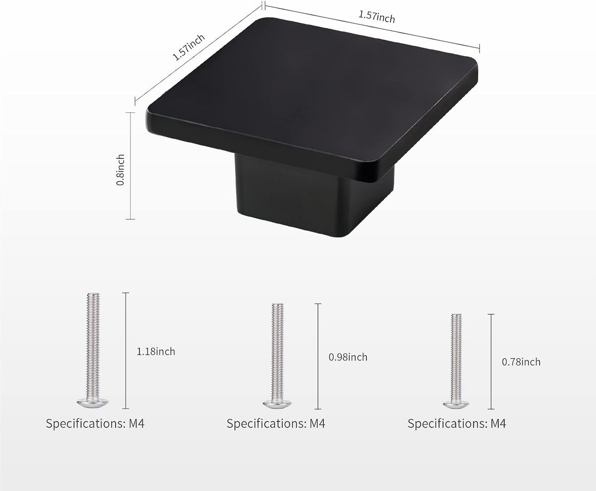1.57-inch Square Black Matte Cabinet Knobs - 6 Pack