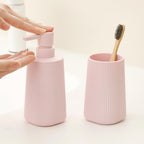 YAUKPH Bathroom Soap Dispenser and Toothbrush Holder Striped Pink
