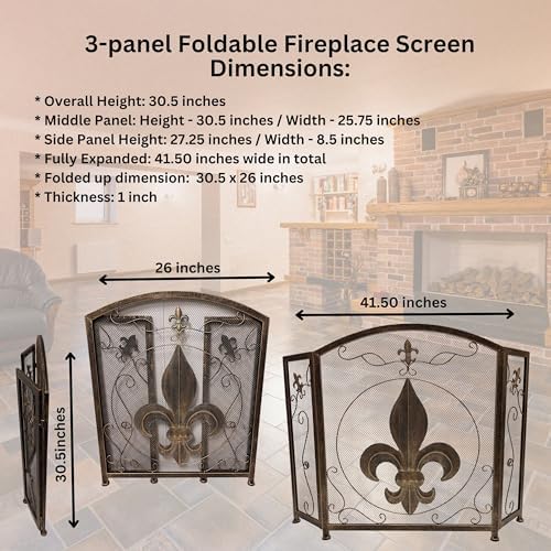 BestGiftEver 3-Panel Fireplace Screen- Fleur De Lis Design Vintage