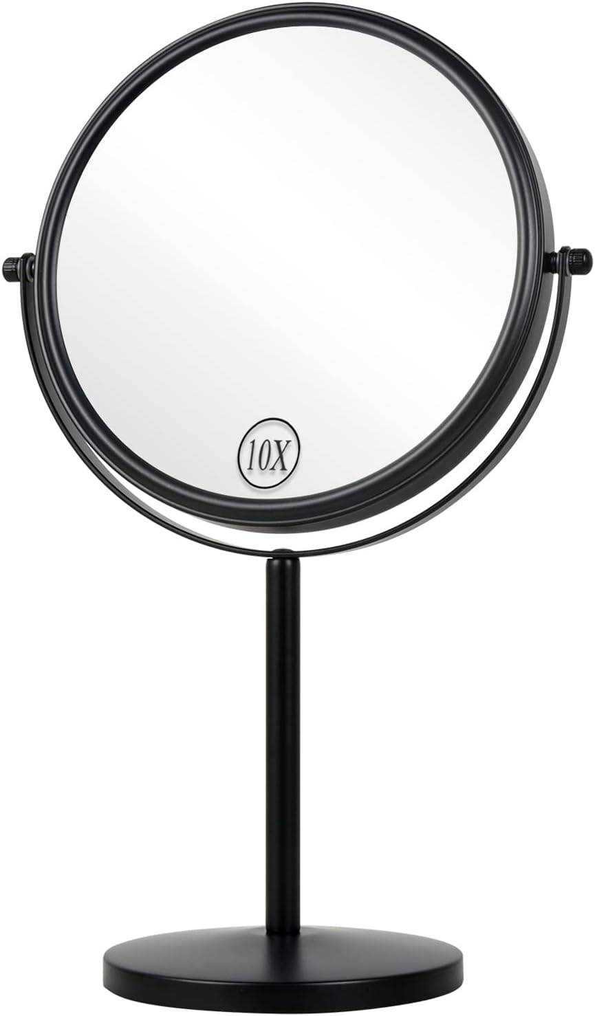 ALHAKIN 10x Magnifying Makeup Mirror, 8 Inch Tabletop Mirror Double Sided with Magnification, Swivel Make Up Mirror for Bathroom, Black
