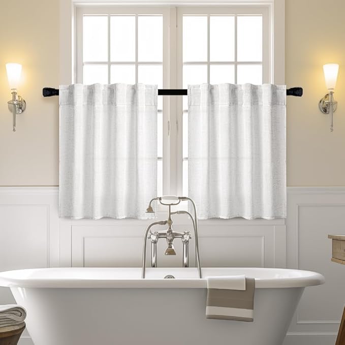 MIULEE White Curtains 24 Inch Length 2 Panels, Soft Thick Linen Textured Semi - Image 2