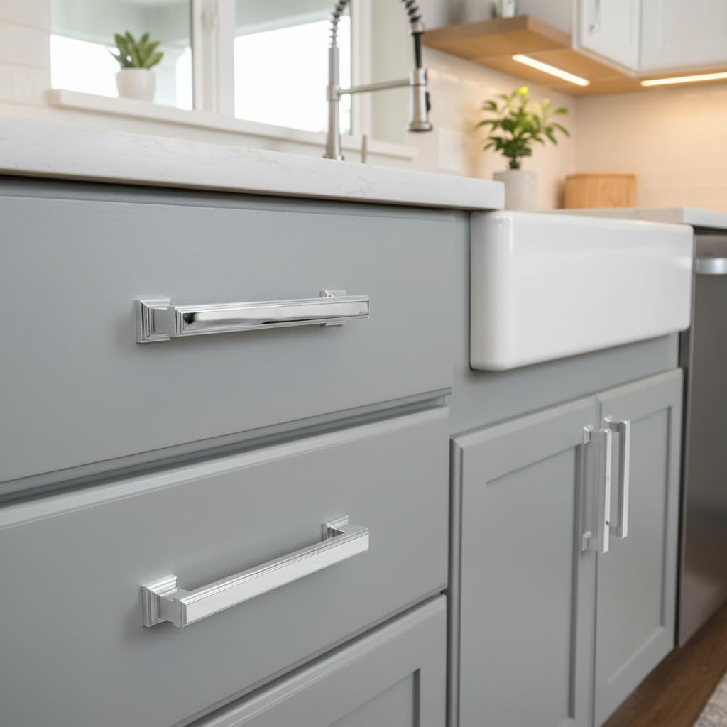 5" Polished Chrome Cabinet Pulls and Handles 10 Pack, AL3071CP