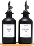 HOMCDALY Olive Oil Dispenser for Kitchen, 12oz Glass Kitchen Dispenser Bottle, Black Oil&Vinegar Cruet Set, Leakproof Olive Oil Bottles | Set of 2 (12oz – Black)
