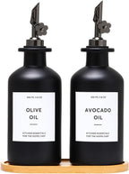 HOMCDALY Olive Oil Dispenser for Kitchen, 12oz Glass Kitchen Dispenser Bottle, Black Oil&Vinegar Cruet Set, Leakproof Olive Oil Bottles | Set of 2 (12oz – Black)