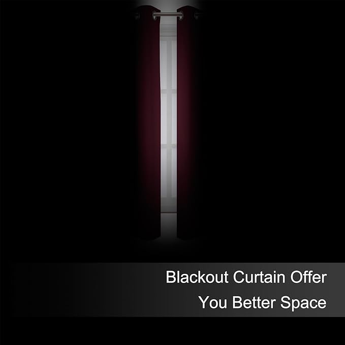 LEMOMO Blackout Curtains 66 x 72 Inch Long Burgundy Red Curtains Set of 2 - Image 3