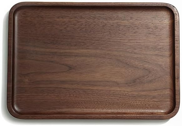 Solid Walnut Small Serving Tray - 11.81" x 7.8" x 0.79" One Piece Walnut Tray 1/4‘’ deep for Coffee Table, Breakfast,Bathroom Vanity, Perfume Display,Home Decor, Natural Finish, No Glue Joints