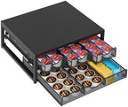 Coffee Pod Holder For Counter, 3 Pull-Out 72 K Cup Holder Drawer, Wooden Cafe Pods Storage Organizer with Sliding Drawers for Coffee Station, Home, Kitchen, Office, Dorm (Black)