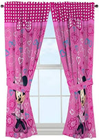 Jay Franco Kids Window Drapes - 4 Piece Curtain Set Includes 2 Tiebacks, Beautiful Bedding Room Décor and Easy Set Up, Pink - Minnie Mouse, 63 Inch