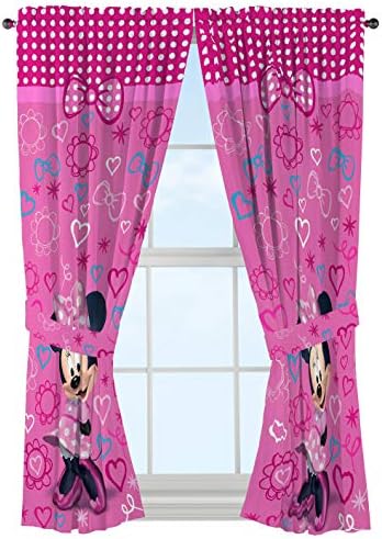 Jay Franco Kids Window Drapes - 4 Piece Curtain Set Includes 2 Tiebacks, Beautiful Bedding Room Décor and Easy Set Up, Pink - Minnie Mouse, 63 Inch