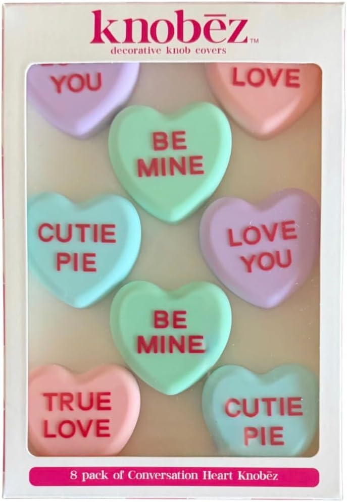 Knobēz 8pk Decorative Knob Covers - Valentine Conversation Hearts Decor