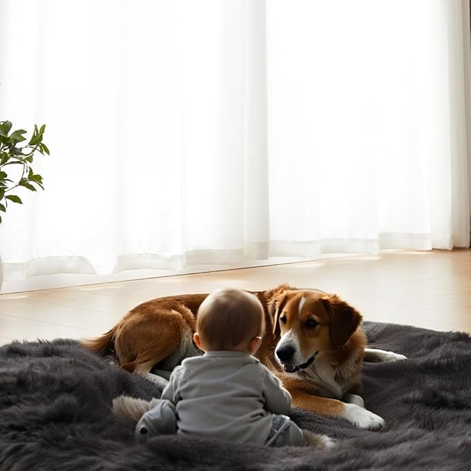 AMTOVO Faux Fur Sheepskin Rug for Living Room, 4 x 6 ft Black Fluffy Area Rug - Image 8