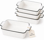 12 Oz Casserole Dish, Ceramic Baking Dishes Sets of 4, Small Casserole Dish with Handle, Porcelain Bakeware Sets, 5" Rectangular Baking Serving Dish for Casserole, Cakes, Dishwasher Oven Safe
