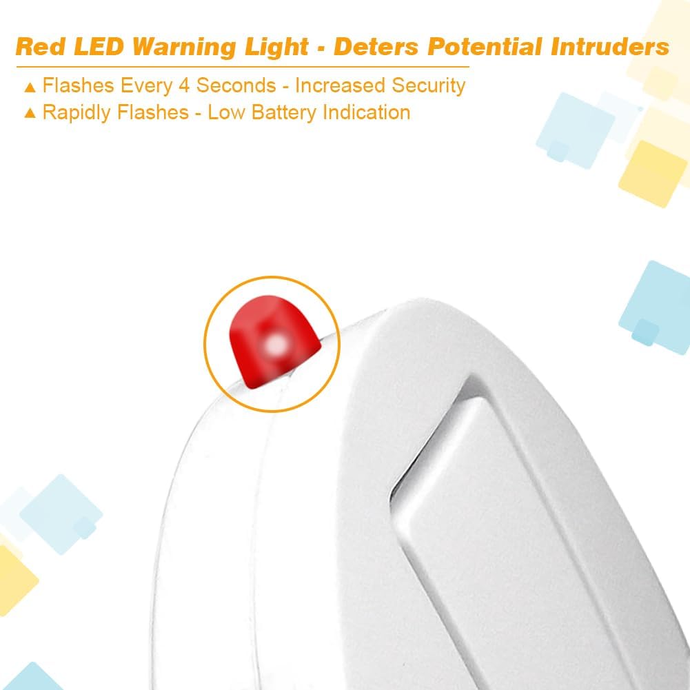 Window Alarm System 4-Pack - Ultra-Loud 120dB Alarms with Advanced Vibration Sensors - Window Security Alarms for Glass Break Detection - Features Low Battery LED Indicator