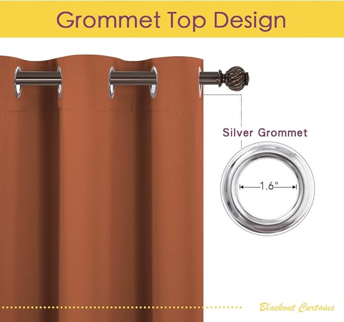 NICETOWN Burnt Orange Modern Blackout Curtains - Image 3