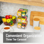 Mind Reader Tea Bag Carousel, 3 Tier Clear Acrylic Organizer with 12 Compartments, 360° Rotating Tea Station for Countertop Storage