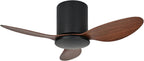 25 Inch Small Ceiling Fan No Light, Low Profile, Black Walnut