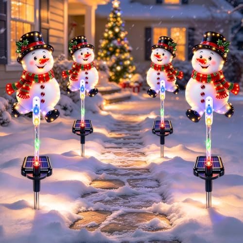 4 Pack Solar Snowman Christmas Decorations Outdoor, Snowman Yard Decor
