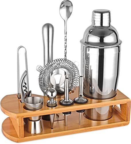 Cocktail Shaker Set Bartender Kit, 12-Pcs Bar Tool with Bamboo Stand