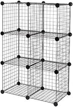Amazon Basics 6-Cube Wire Grid Stackable Storage Organizer, Metal Shelving Unit, No-Tool Assembly, 26"W x 38"H x 12.6"D, Black