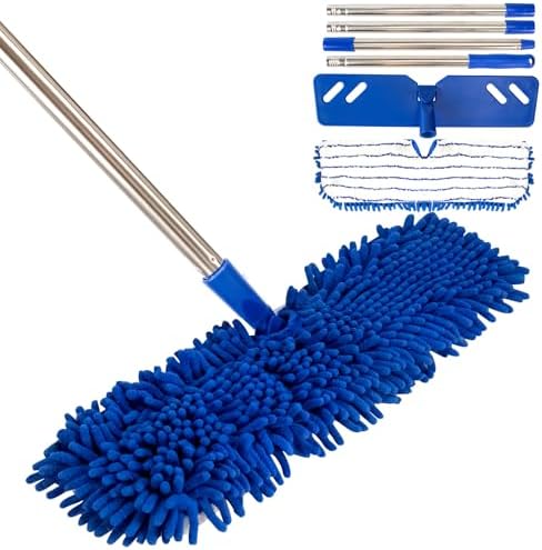 Microfiber Dust Mop for Floor Cleaning - Dual-Sided Washable Pads, Adjustable Stainless Steel Handle (30.7"-56.7") - Wet/Dry Use for Hardwood, Laminate, Tile, Marble Floors with Spin Mop Heads