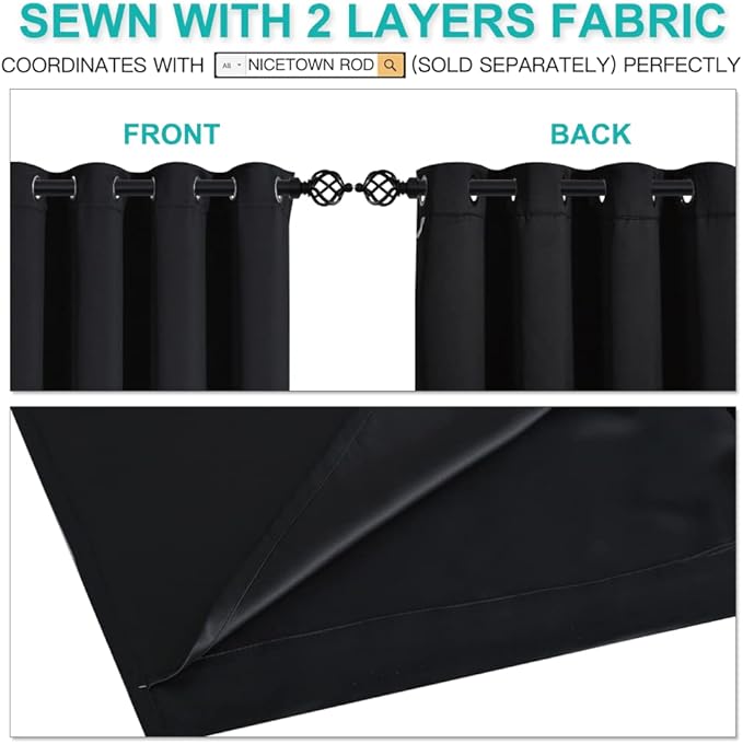 NICETOWN 100% Blackout Curtains 45 inches Length, 2 Thick Layers Completely - Image 5