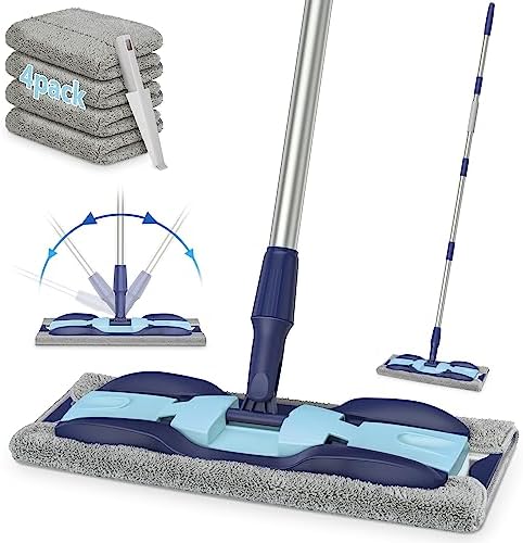 Microfiber Mops for Floor Cleaning: Flat Hardwood Floor Mop 4 Washable Pads