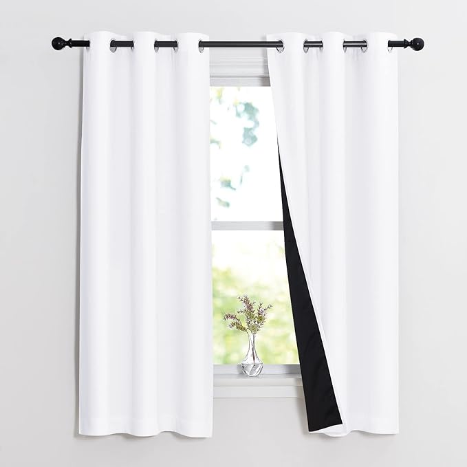 NICETOWN Pure White 100% Blackout Lined Curtains, 1 Pair, 2 Thick Layers Narrow - Image 2