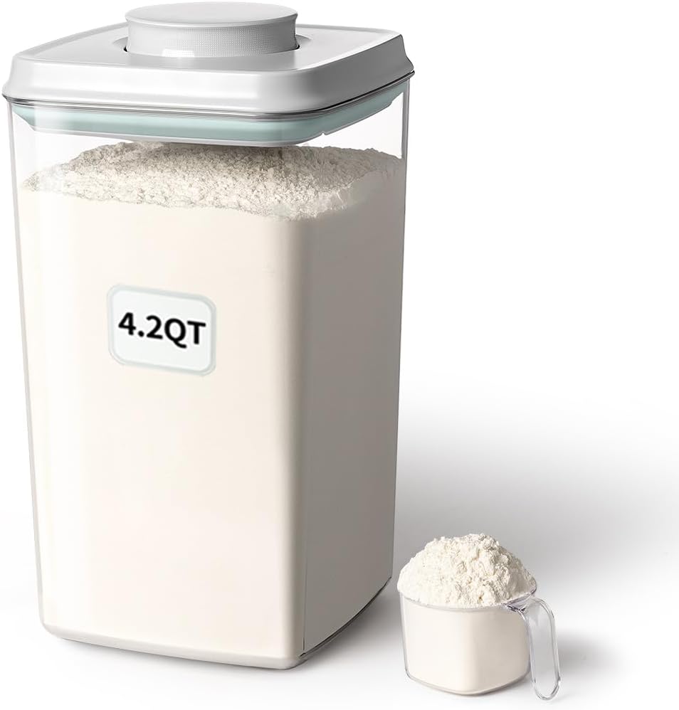 Ankou Airtight Food Storage Container with Pop Lid & 130ml Scoop, 4L/4.2qt *4 BPA-Free Cereal, Rice, Flour, Pasta & Snack Container, Stackable & Durable,Kitchen Pantry Organizer