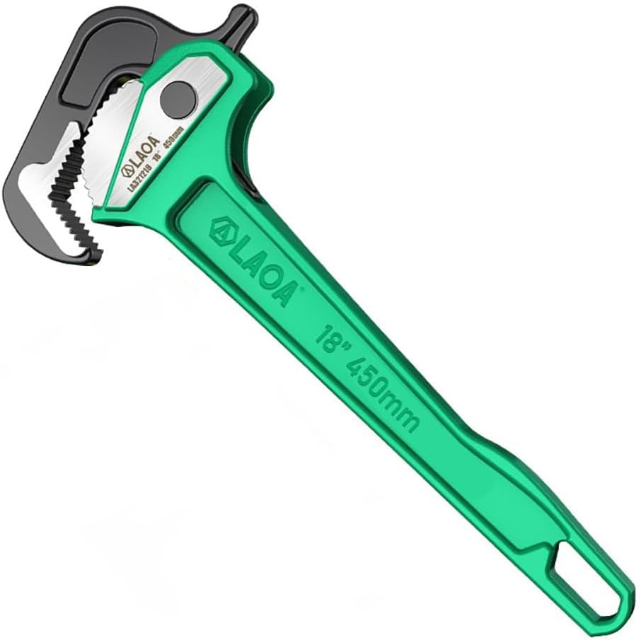 LAOA 18 inch Quick Adjust Pipe Wrench, Heavy Duty Aluminum Handle Plumbing Tool with Three-Sided Grip Teeth, Ratcheting Pipe Wrench for Plumbers, HVAC, Pipe Repair and Home Maintenance