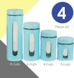 Kitchen Canisters Set For Countertop By Home Basics | Retro-Styled Canisters For Kitchen Counter | Stainless Steel and Glass, See-Through Windows (Turquoise), 4 Pieces