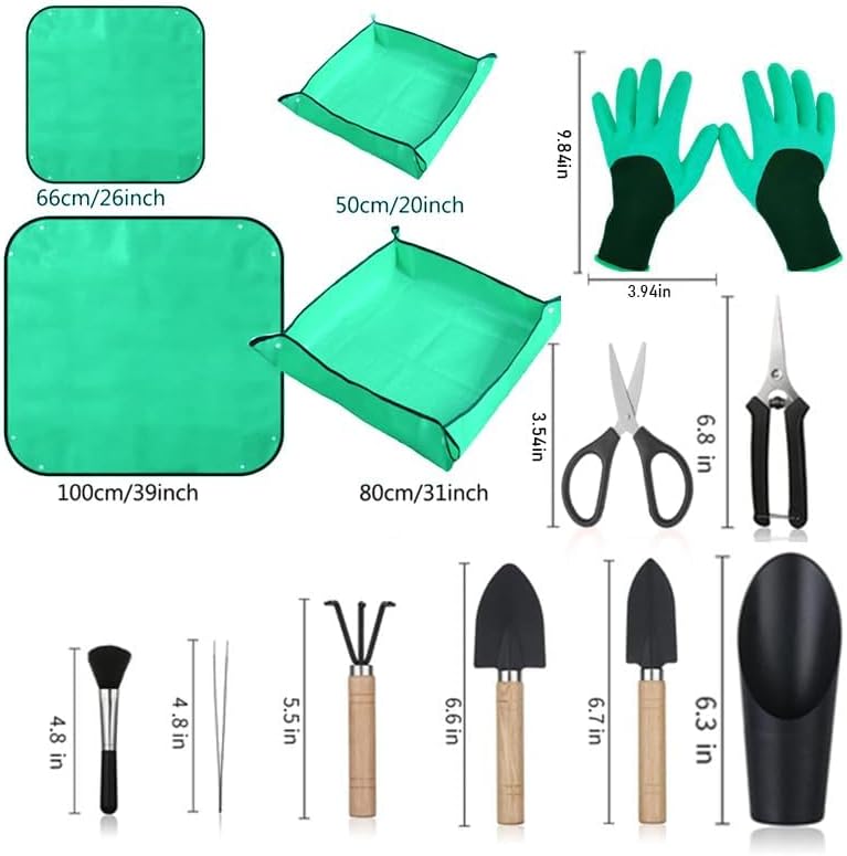 WNJ Plant Repotting Mat for Garden, 2 PCS Waterproof Potting Mats, Foldable Indoor Plant Mat, Portable Mini Garden Tool Set, 12 PCS Succulent Garden Tool Set,Square Garden Potting Tray,Gifts for Women