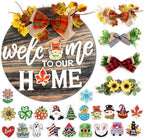 Interchangeable Welcome Sign Front Door with 4 Seasonal Wreaths & 21 Icons