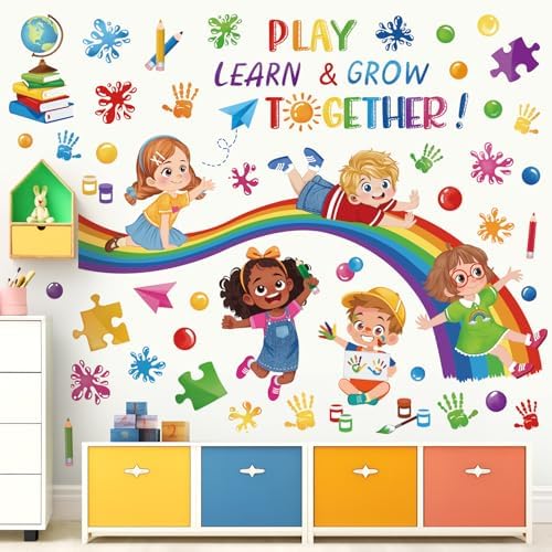 wondever Reading Corner Rainbow Wall Decals Quotes Handprint Wall Stickers