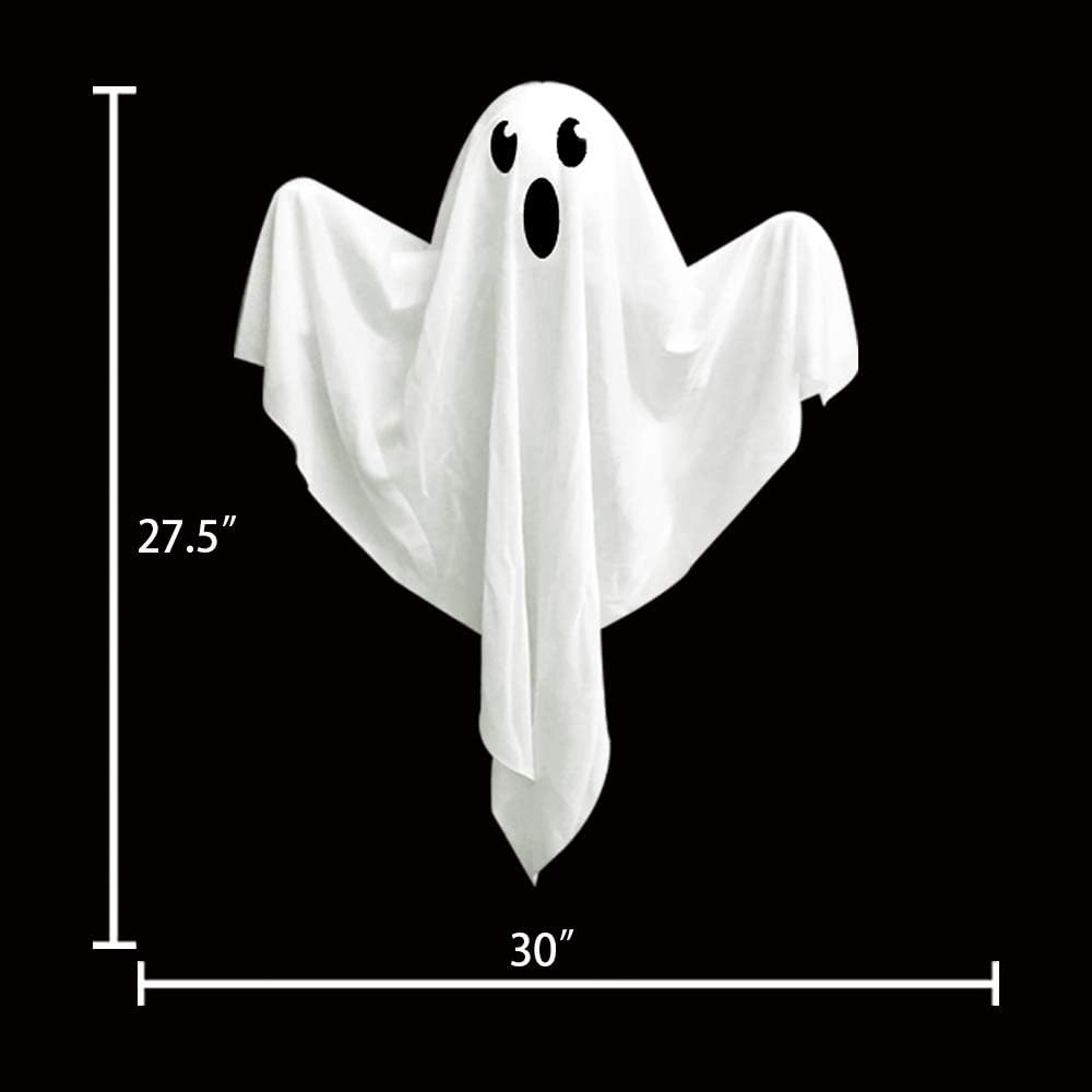 Kiddokids 4 Pack Halloween Hanging Ghost Decorations, 27.5" Light Up Spooky Floating Ghosts with Blue LED, Outdoor & Indoor Haunted House, Porch, Yard, Party Decor, Patio Lawn Garden