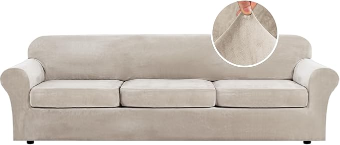 H.VERSAILTEX Modern Velvet Plush 4 Piece High Stretch Sofa Slipcover Furniture by HVERSAILTEX