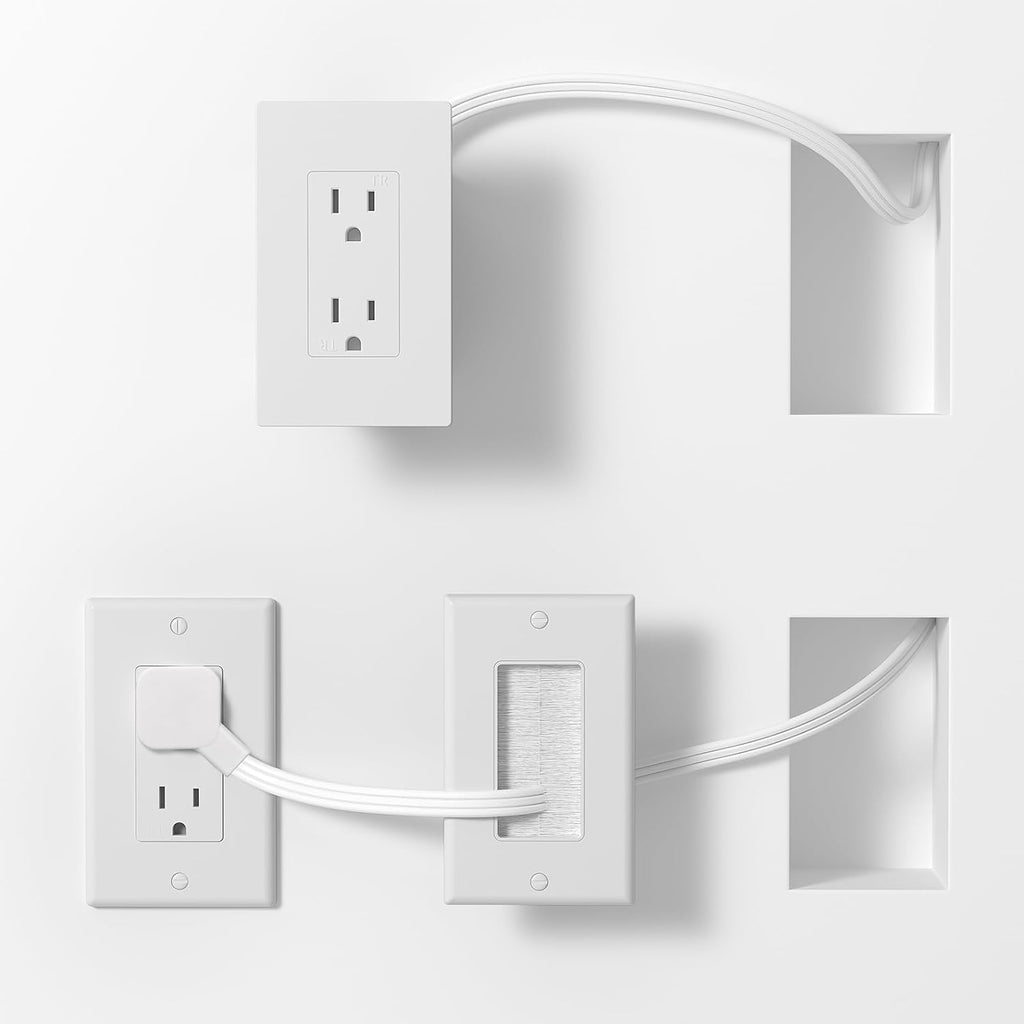 in Wall Cable Management Kit,Recessed Outlet Box for Wall Mount TV,Recessed Power Box with AC/USB-C/USB-A Ports & 9.8ft Extender for Unreachable Outlets,Hide TV Cords & Cables