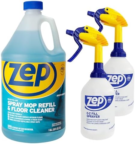 Zep Spray Mop Refill & Floor Cleaner – Streak-Free Shine for Hard Floors – 1 Gallon E-Z Fill Sprayer 2-Pack – Bundle