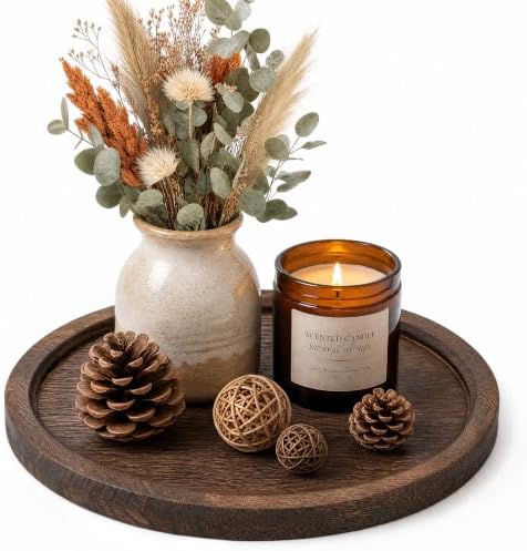 DomeStar 12 Inch Brown Solid Wood Rustic Farmhouse Tray