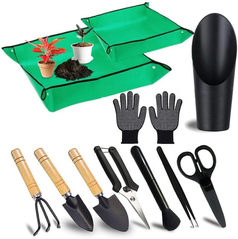 WNJ Plant Repotting Mat for Garden, 2 PCS Waterproof Potting Mats, Foldable Indoor Plant Mat, Portable Mini Garden Tool Set, 12 PCS Succulent Garden Tool Set,Square Garden Potting Tray,Gifts for Women