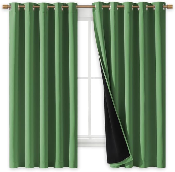 NICETOWN 100% Blackout Lined Curtains, Forest Green, 1 Pair, 2 Thick Layers - Image 2