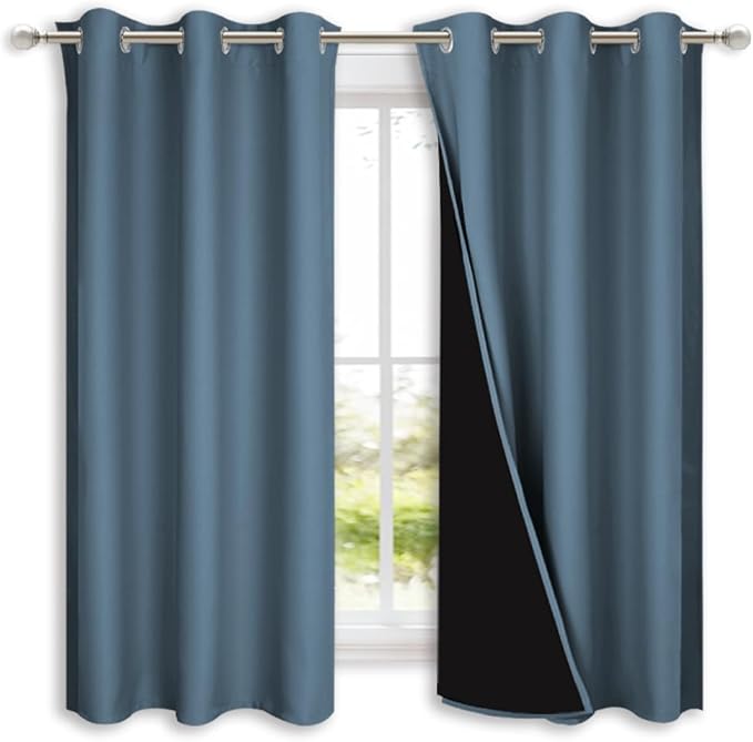 NICETOWN 100% Blackout Curtains 54 inches Long, Smoky Blue, 1 Pair, 42 inches by NICETOWN